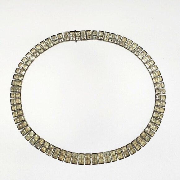 Vintage Elegant Double Row Square Rhinestone Necklace. - Picture 1 of 7